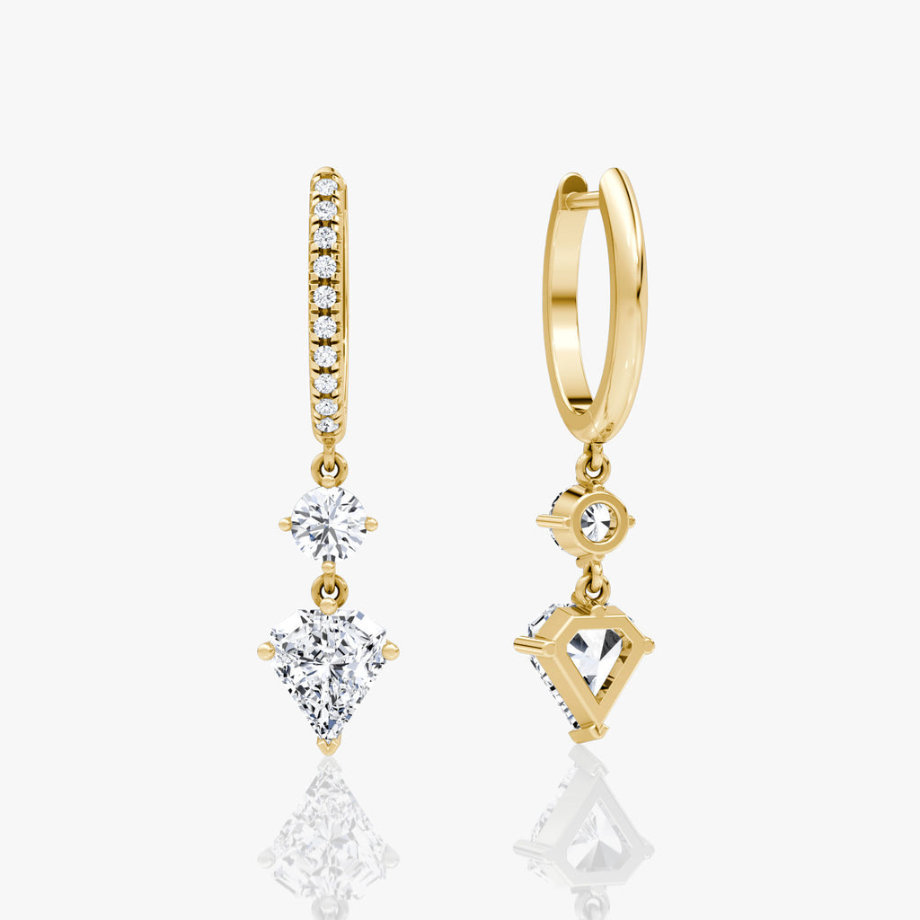 Duo Drop pavé 14k Gold Huggies w. 2,0CT Shield Labor-Wachstumsimmassiva