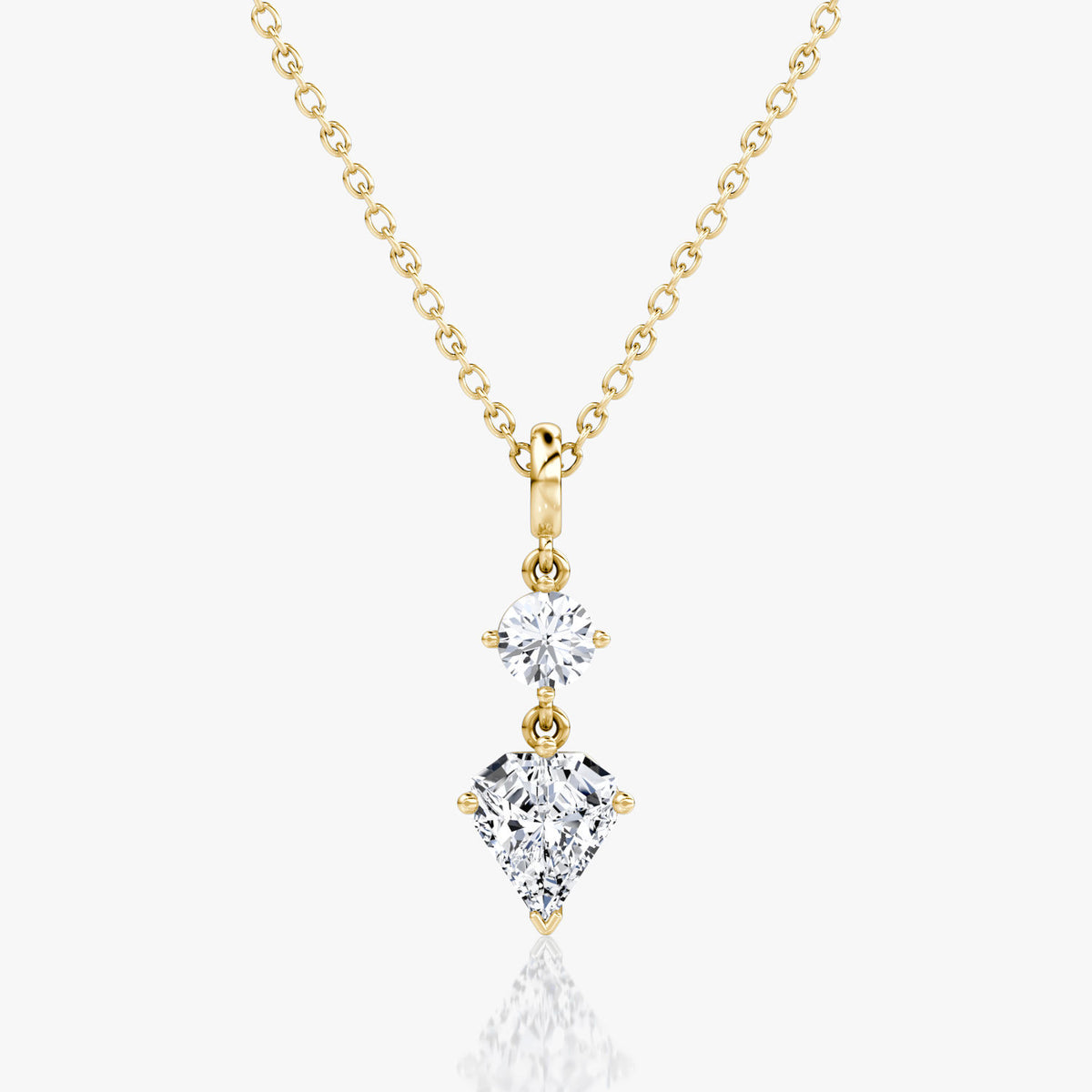 Duo Drop 14K Gold Necklace w. 1.0ct Round Brilliant & Shield Lab-Grown Diamonds