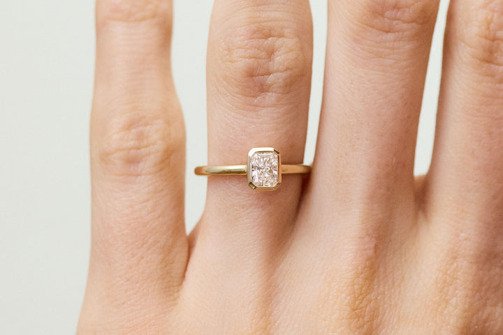 Radiant Bezel 0.5 CT 14k or 18k Gold Ring w. Lab-Grown Diamond