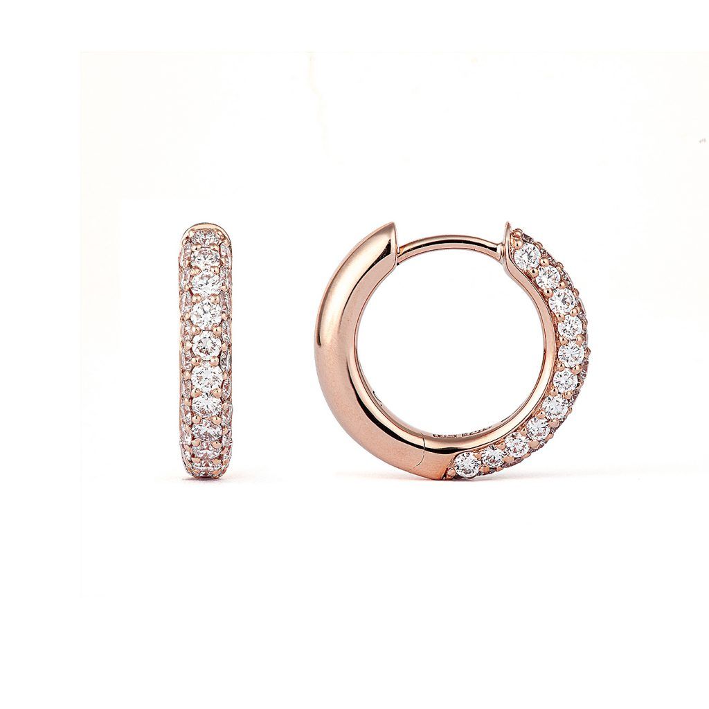 Classic Pavé 15 mm 18K Rosegold Hoops w. Diamonds