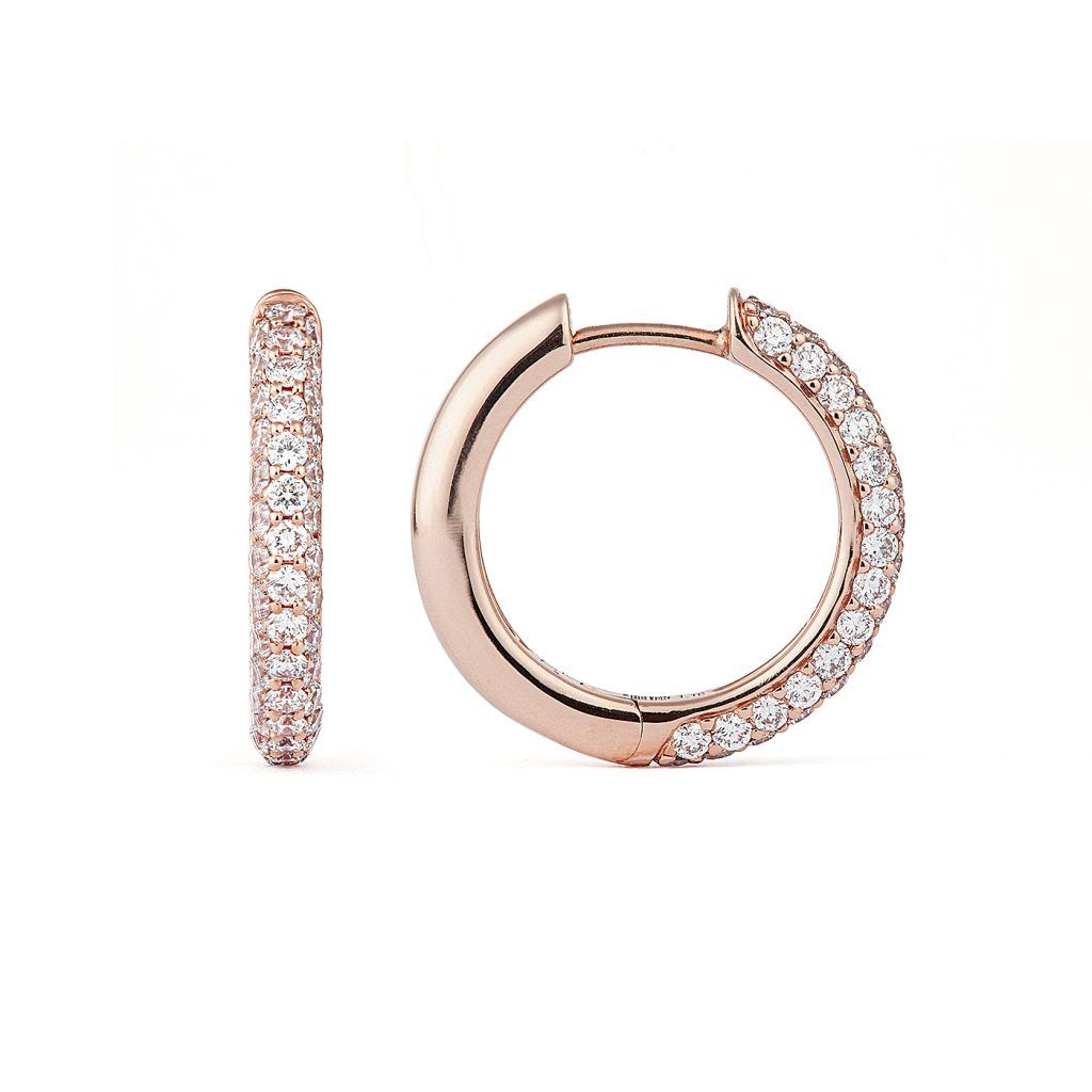 Classic Pavé 18 mm 18K Rosegold Hoops w. Diamonds