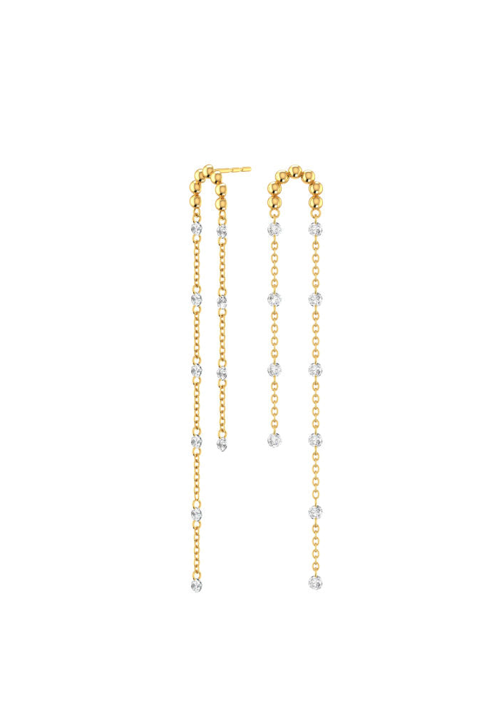 Double Cascade Nude 18K Gold Earrings w. Lab-Grown Diamonds