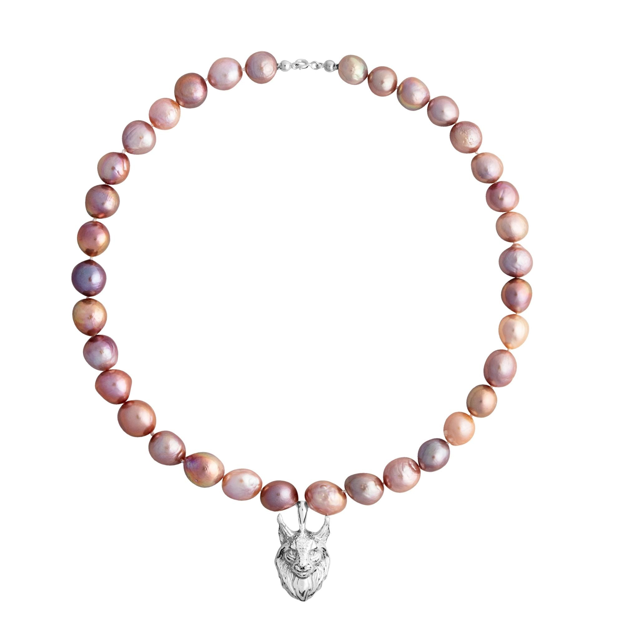 Lynx Silver Necklace w. Pearls