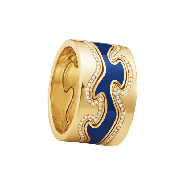 Fusion 18K Gold Ring w. Blue HyCeram & Diamonds