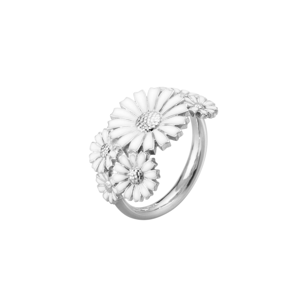 Marguerit Lagdelt Sølv Ring m. Hvid Emalje
