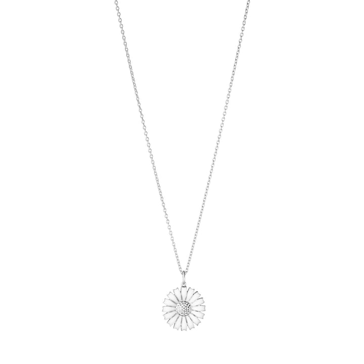 Daisy Silver Necklace w. White Enamel