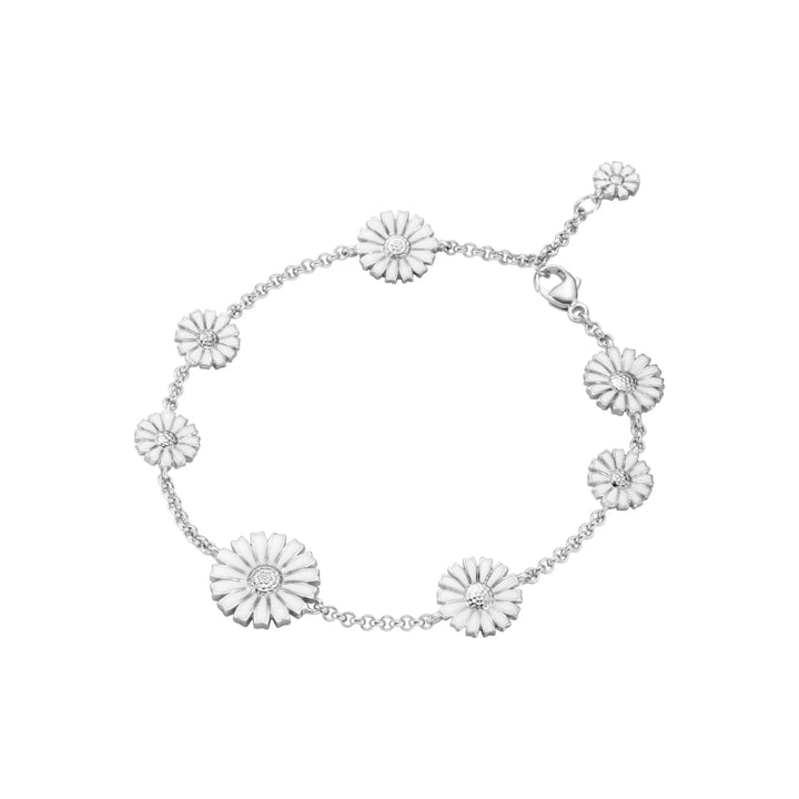 Gänseblümchen sieben Blumensilberarmband w. Weißer Emaille