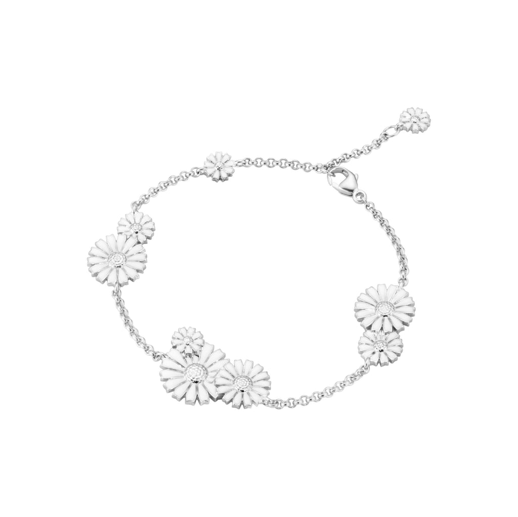 Gänseblümchen Silberarmband w. Weißer Emaille