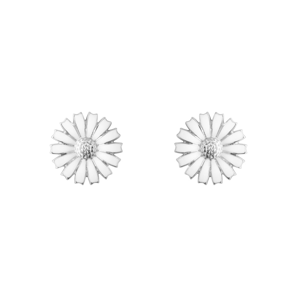 Daisy Silver Studs w. White Enamel
