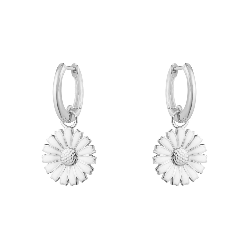 Daisy Silver Huggies w. White Enamel