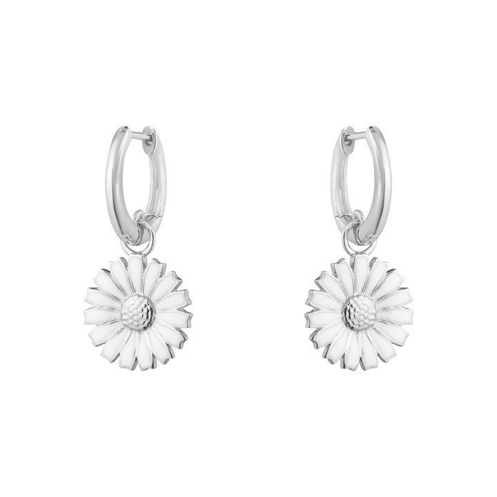 Daisy Silver Huggies w. White Enamel