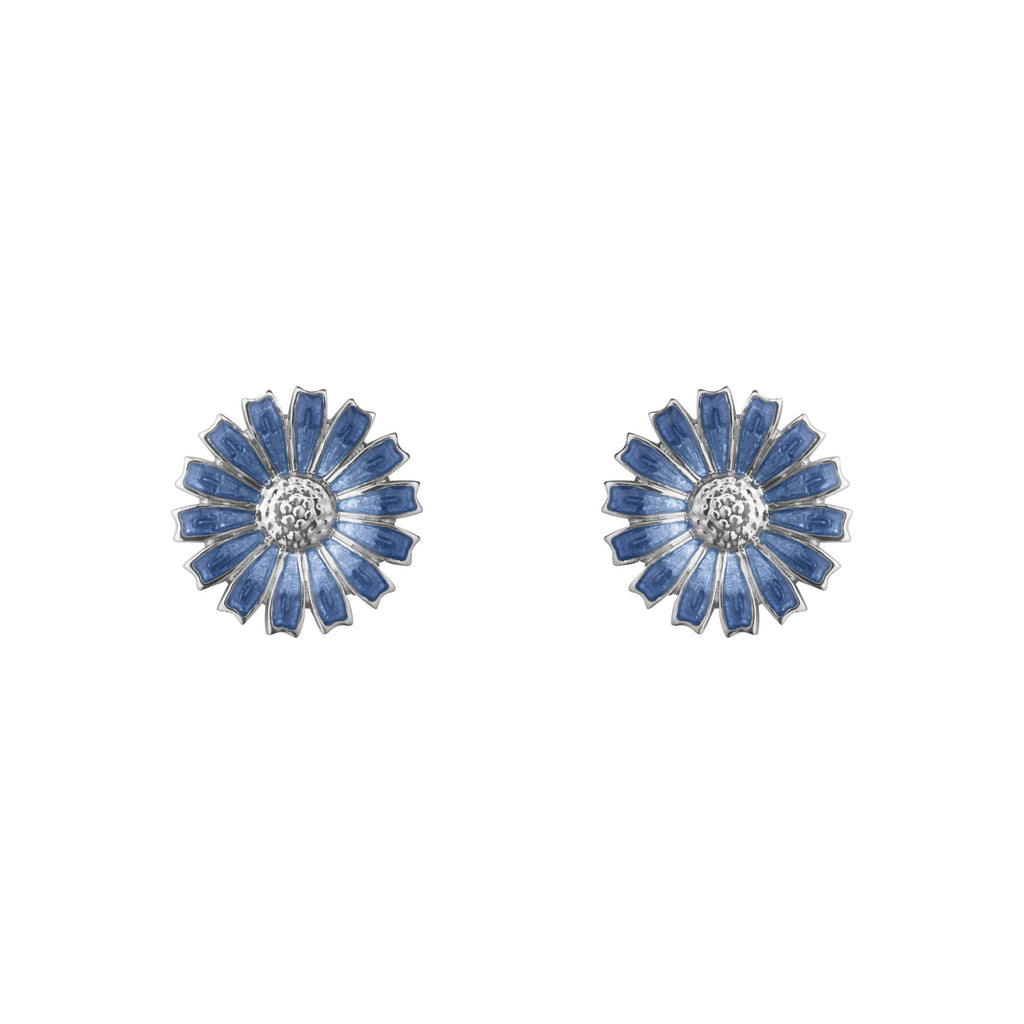 Daisy Silver Studs w. Blue Enamel