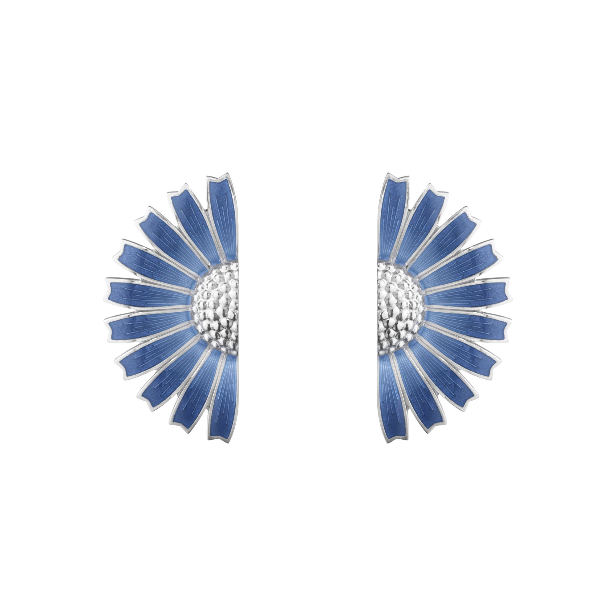 Daisy Half Flower Silver Earrings w. Blue Enamel