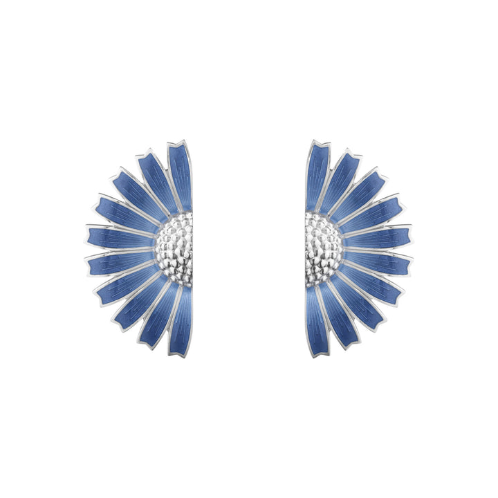 Gänseblümchen halb Blume Silber Ohrringe w. Blauer Emaille