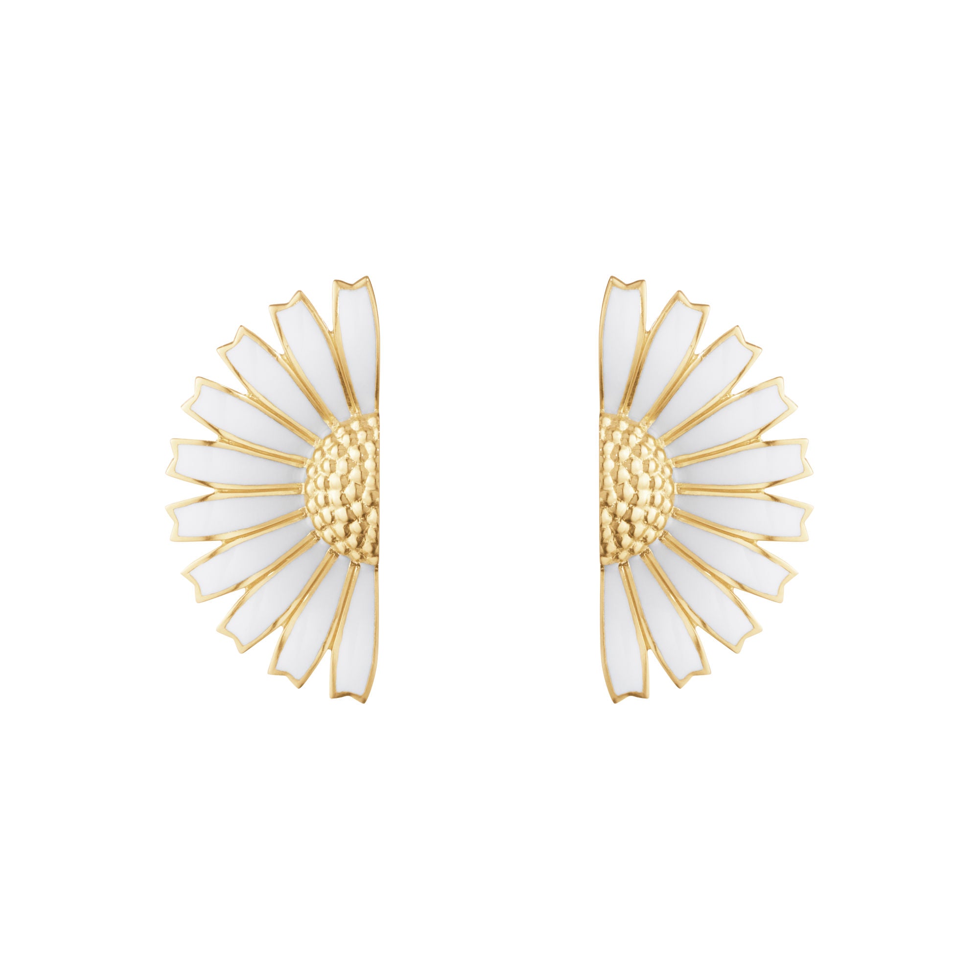 Gänseblümchen halbe Blume goldplattierte Ohrringe w. Weißer Emaille