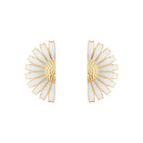 Daisy Half Flower Gold Plated Earrings w. White Enamel