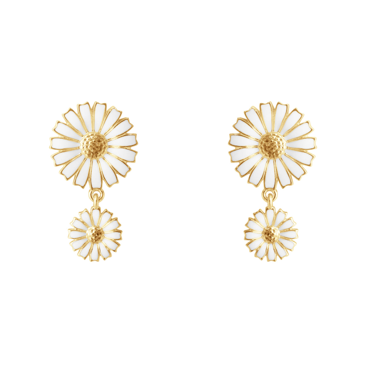 Daisy Double Gold Plated Earrings w. White Enamel
