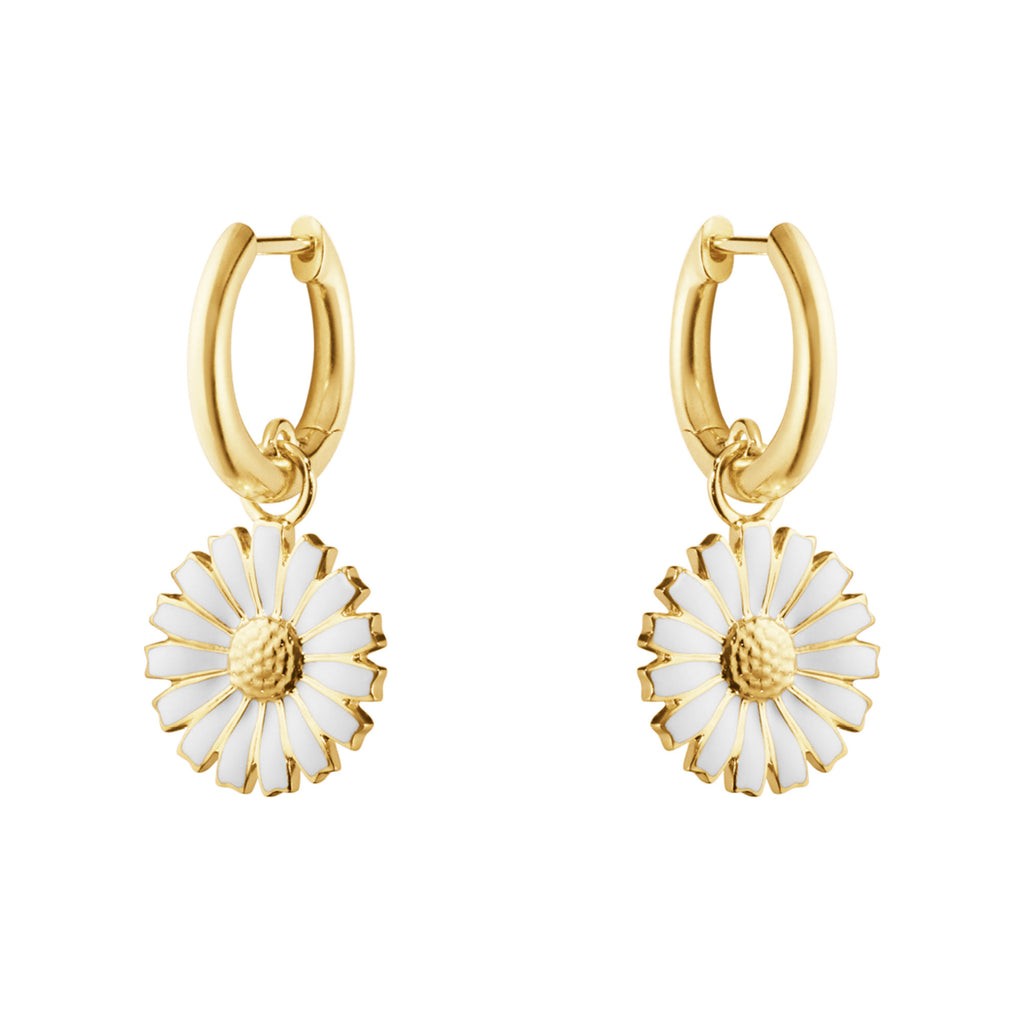 Daisy Gold Plated Huggies w. White Enamel