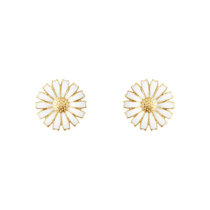 Daisy 11 mm Gold Plated Earrings w. White Enamel