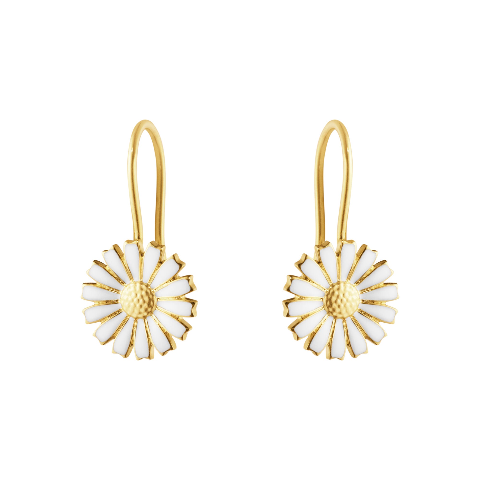 Daisy Hook Gold Plated Earrings w. White Enamel