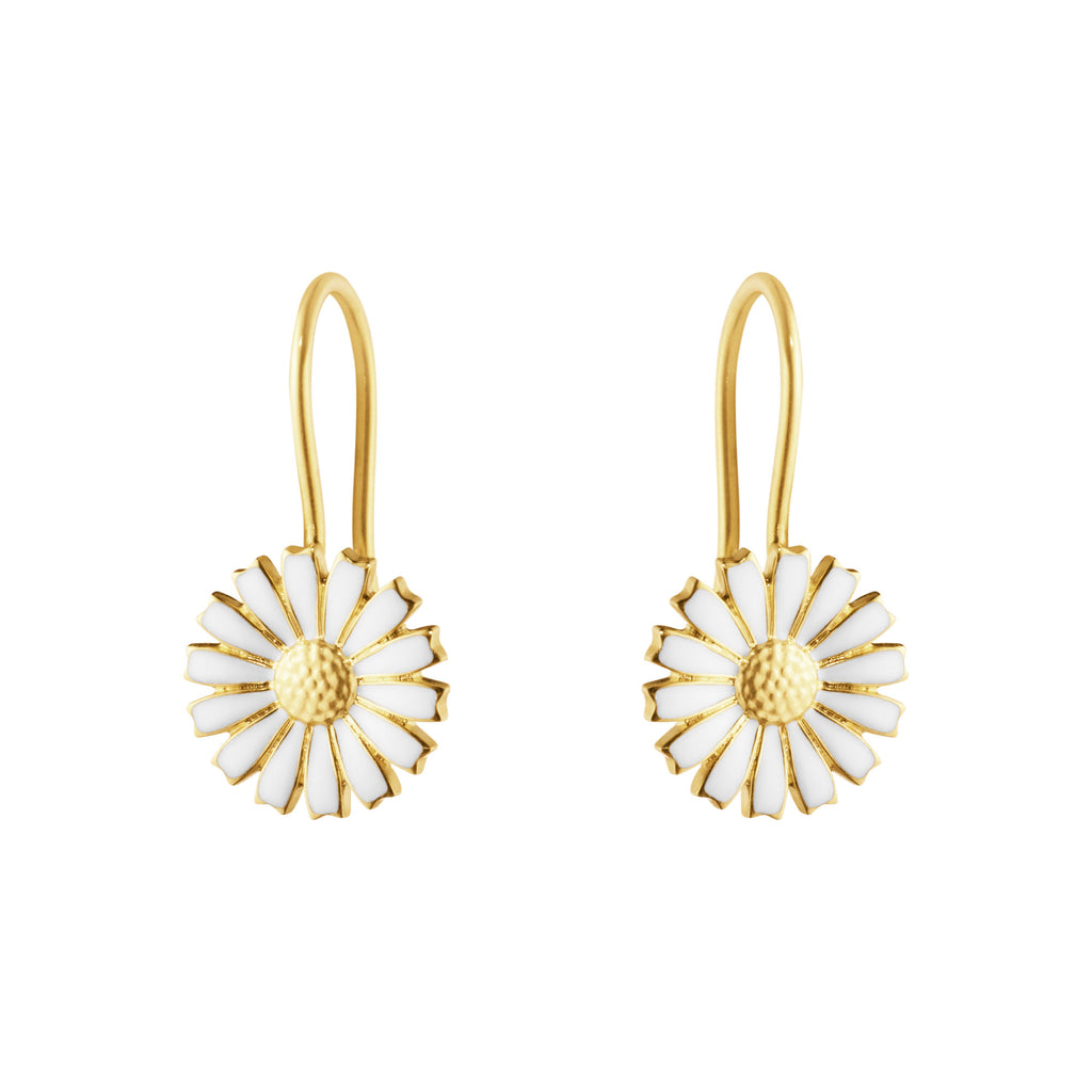 Daisy Hook Gold Plated Earrings w. White Enamel