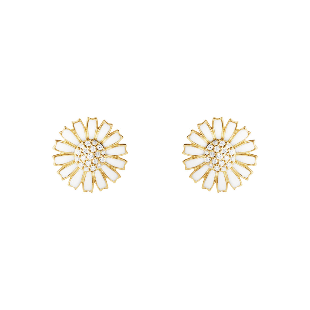 Daisy 11 mm Gold Plated Earrings w. 0.10ct Diamonds