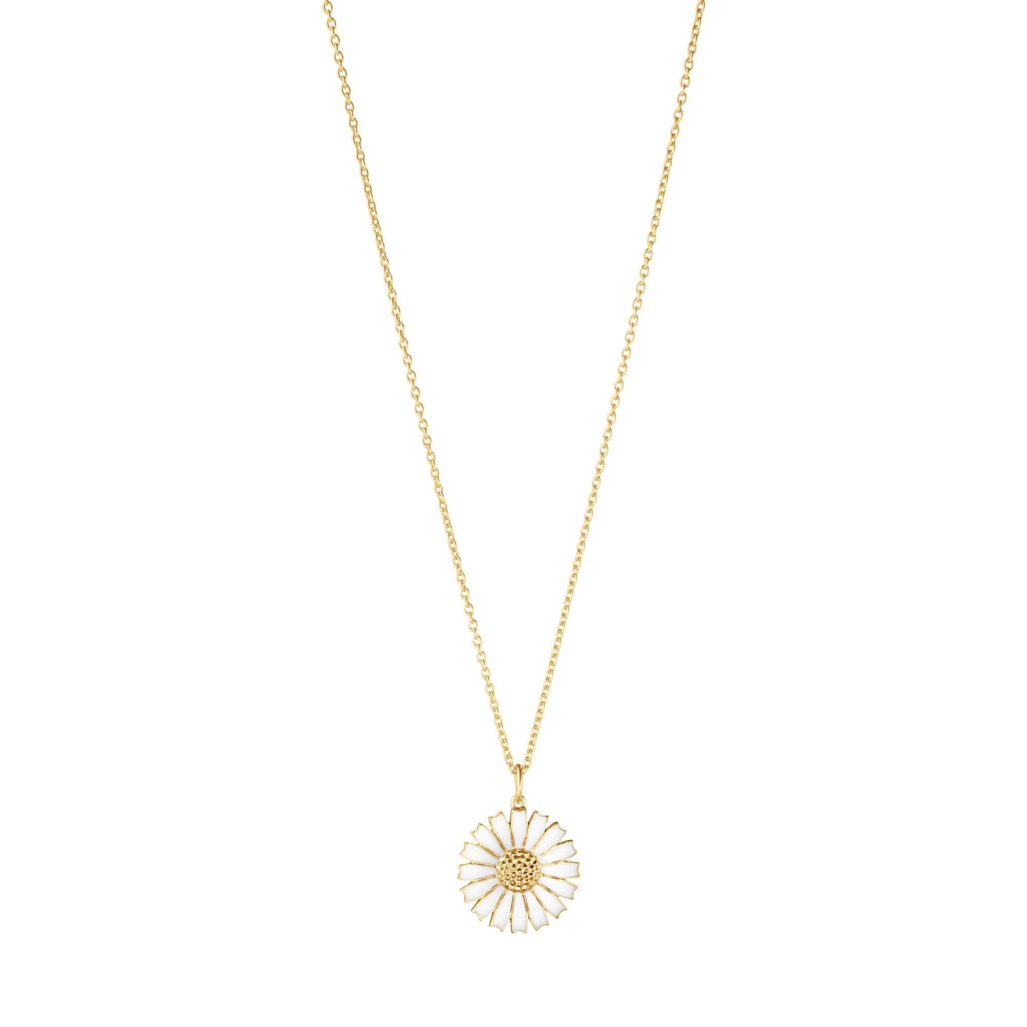 Daisy 18 mm Gold Plated Necklace w. White Enamel