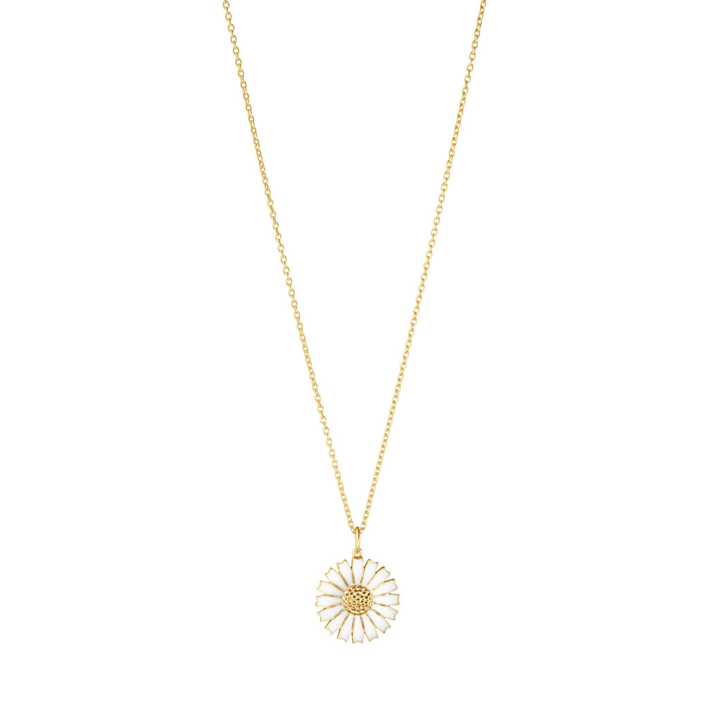 Daisy 18 mm Gold Plated Necklace w. White Enamel