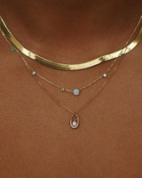 Linear Chain 14K Gold Necklace w. Opal, Diamond, Emerald & Sapphire