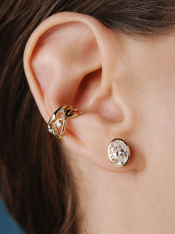 Bare Souls Tre Tråde 18K Guld Ear Cuff m. 0,06 ct Diamanter