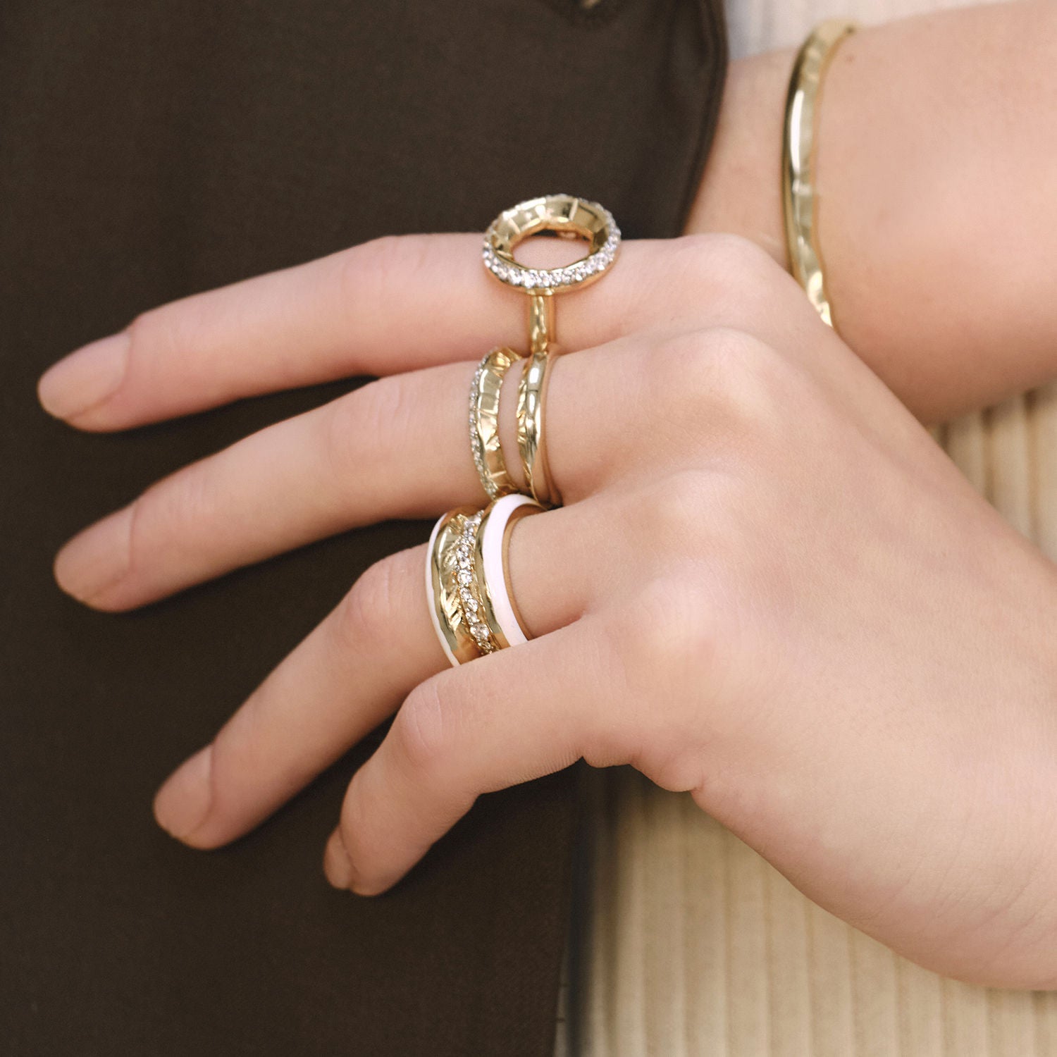 Antarctica Ice 18K Guld Ring m. Lab-Grown Diamanter& Hvid Emalje