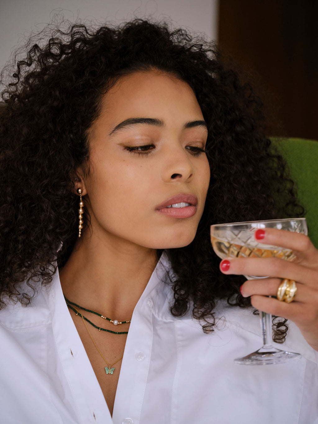 Green Gold Plated Necklace w. Jade