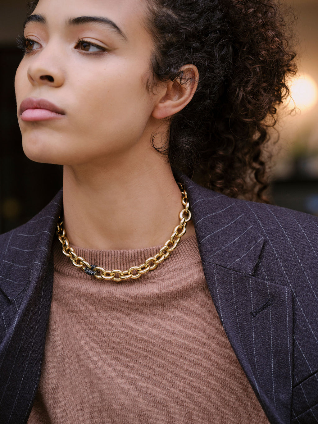 Chunky Link Gold Plated Necklace w. Spinel