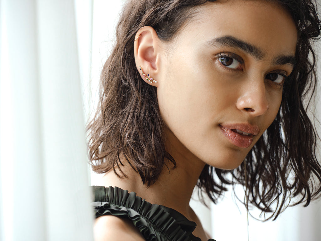 Shooting Rainbow 14K Gold Plated Stud w. Zirconia