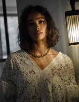 Chunky Link Gold Plated Necklace w. Spinel