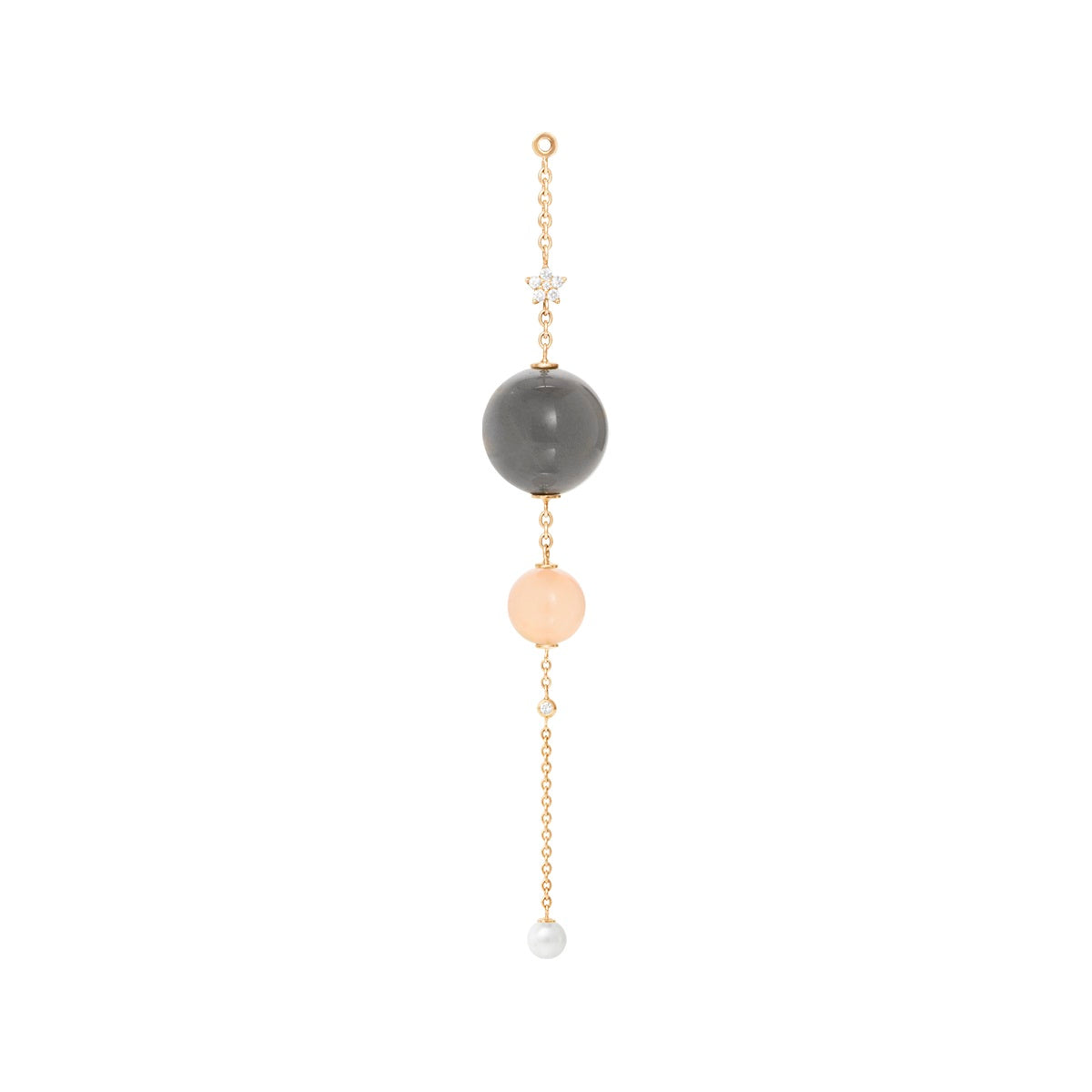 Magic Circus 18K Gold Earring-pendant w. Diamonds, Moonstone & Pearl