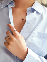 Heart 18K White Gold Necklace w. Diamond & Topaz