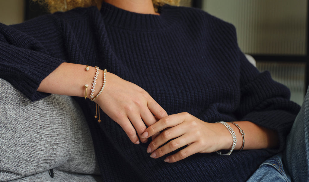 Conscious Justerbart 18K Guld, Rosaguld eller Hvidguld Armbånd m. Diamanter