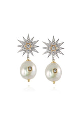 Star & Pearl Drop Silver Earrings w. Zirconia & Pearls