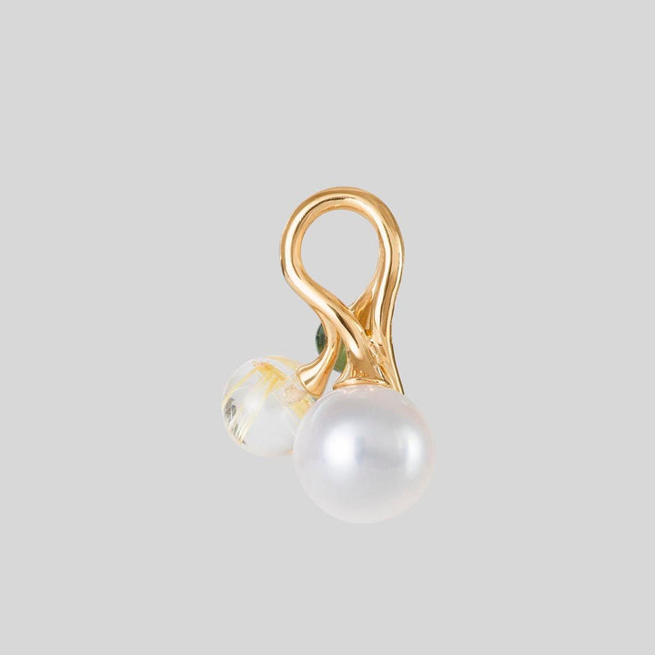 Blooming 18K Guld vedhæng m. Diamant, Turmalin, Perle & Kvarts