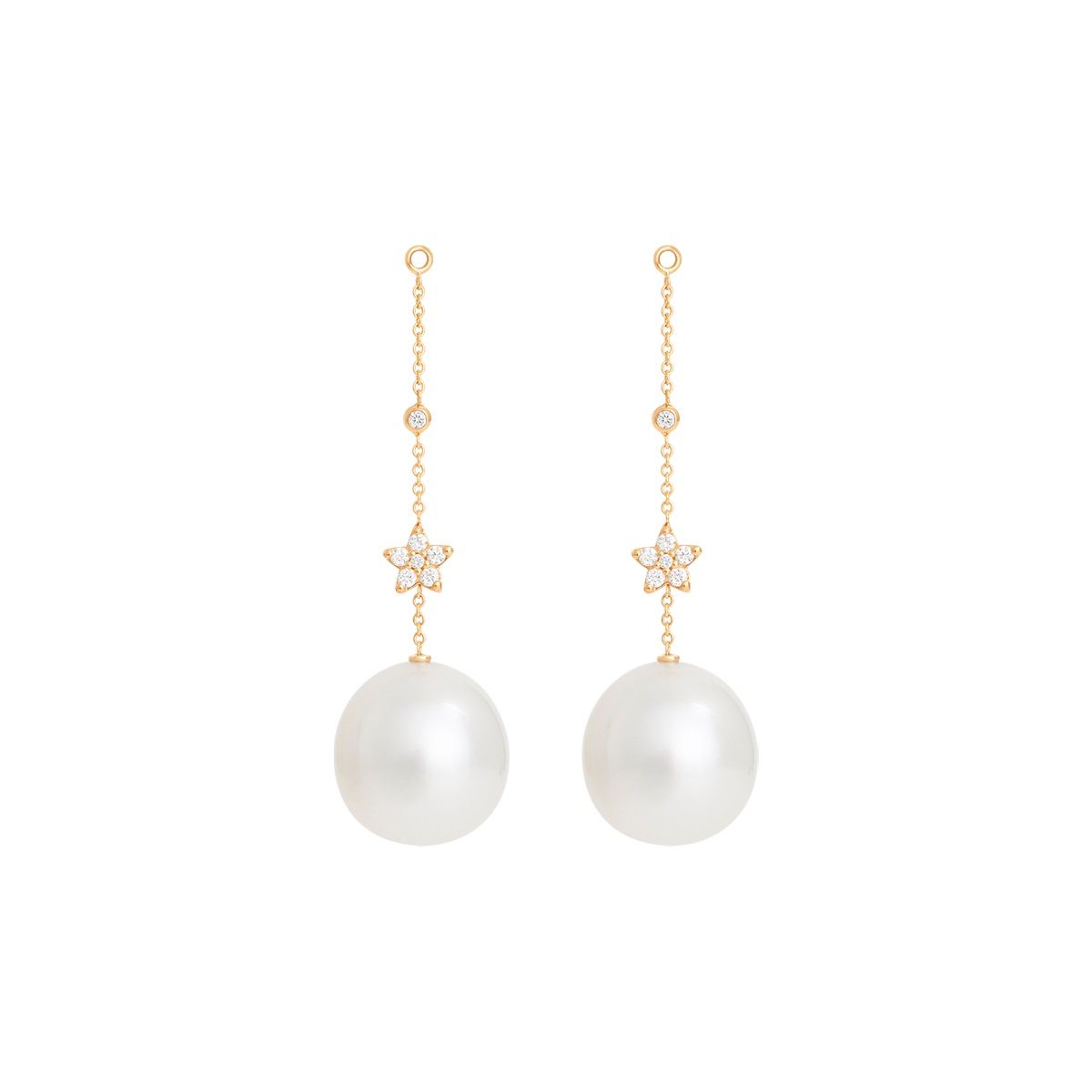 Shooting Stars 18K Gold Earring-pendants w. Diamonds & Pearls