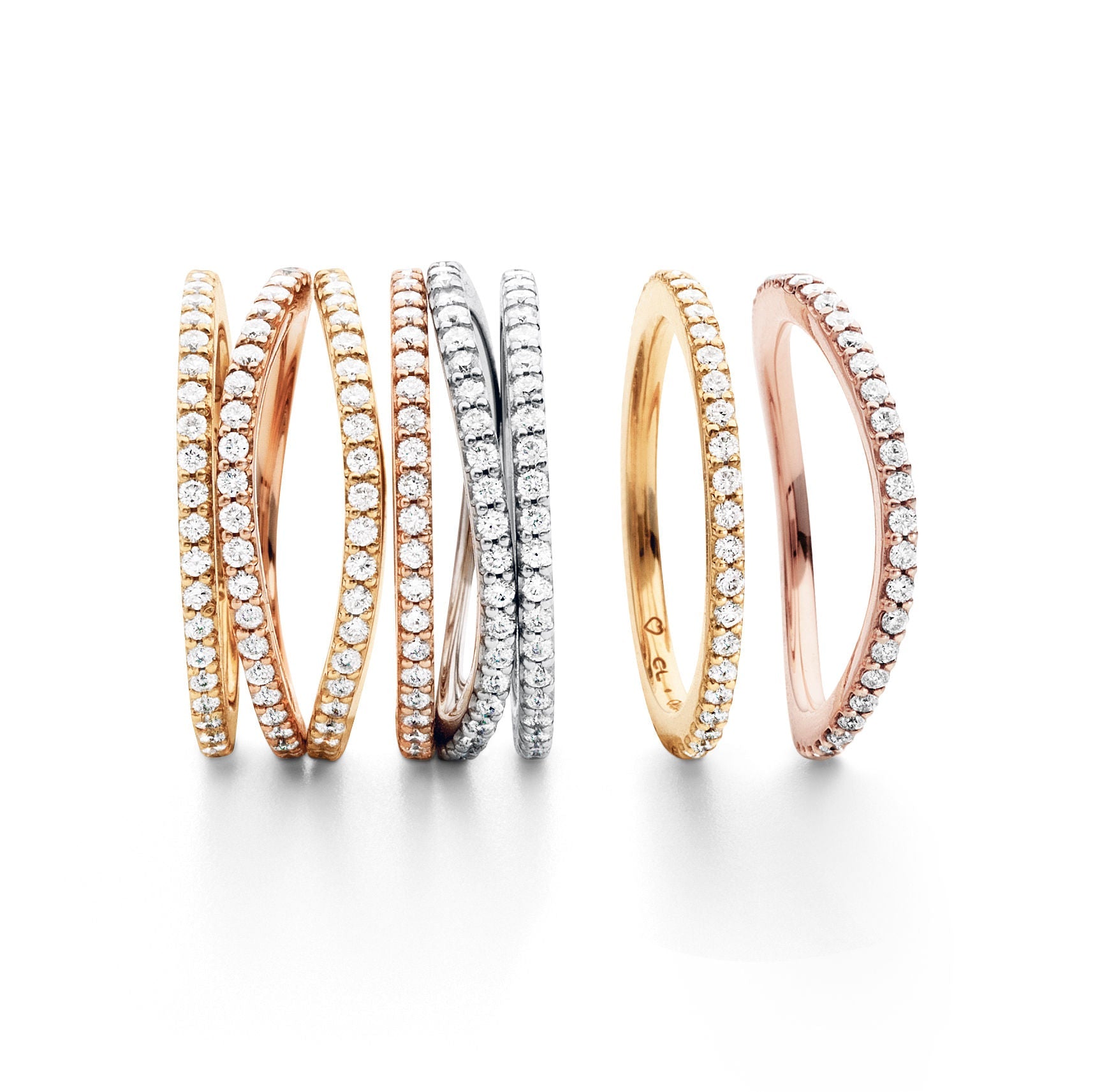 Love Bands Curved 18K Whitegold Ring w. Diamonds