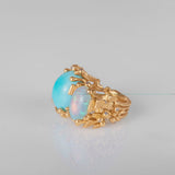 BoHo Double 18K Guld Ring m. Diamant, Opal & Turkis