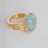 BoHo Medium 18K Gold Ring w. Diamonds & Aquamarine