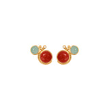Lotus 18K Gold Studs w. Aquamarine, Coral & Diamond