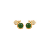 Lotus 18K Gold Studs w. Rutile Quartz, Serpentin & Diamond