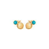 Lotus 18K Gold Studs w. Turquoise, Opal & Diamond