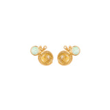 Lotus 18K Gold Studs w. Opal, Rutile Quartz & Diamond