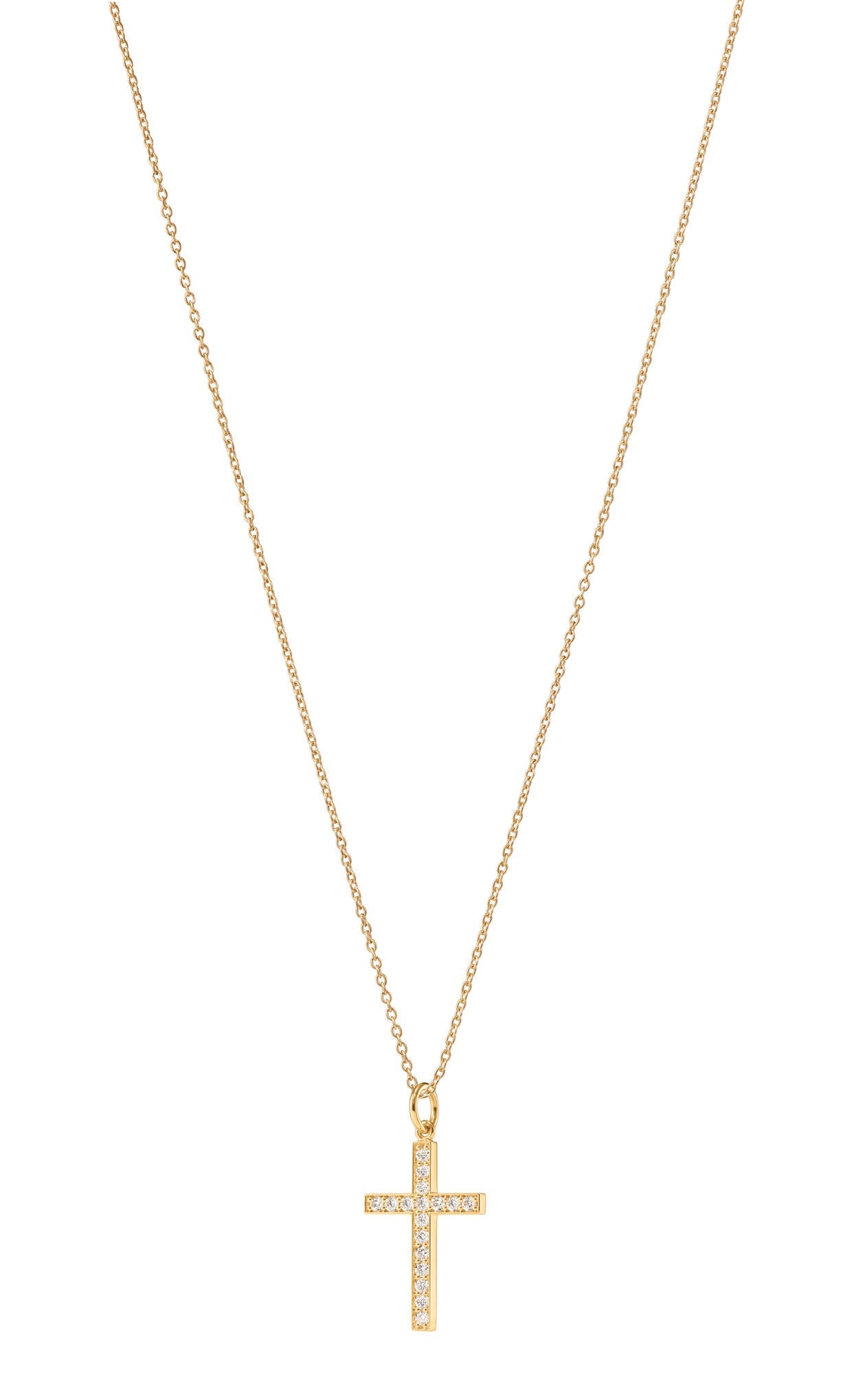 Cross Pavé 18K Gold Pendant w. Diamonds