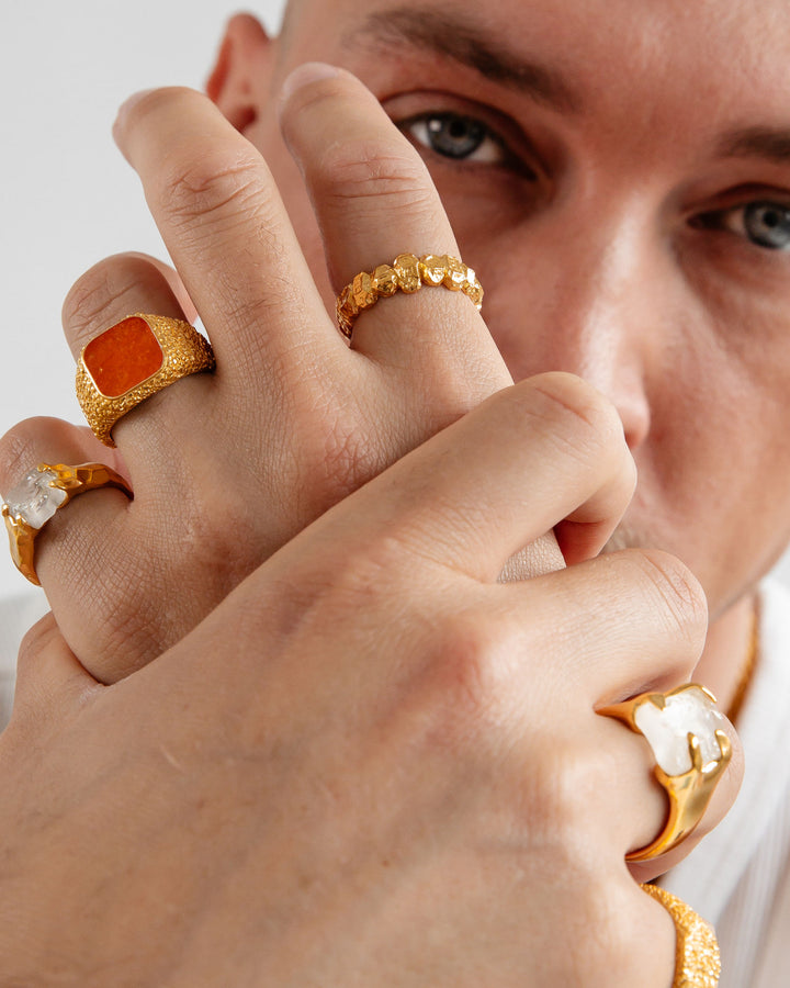 IX Crunchy Cushion 22k Forgyldt Ring m. Ravfarvet Emalje